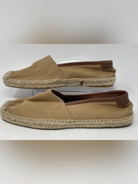 Salvatore Ferragamo Tan Canvas Espadrilles Slip-Ons with Brown Trim Leather